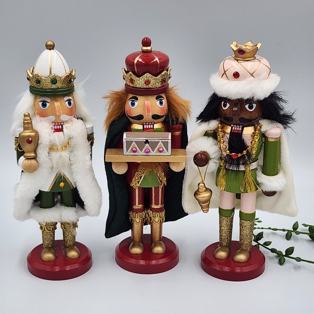 Wiseman Nutcracker Wise Men King 3 Pc Set Wooden Christmas Nativity Decor 8"